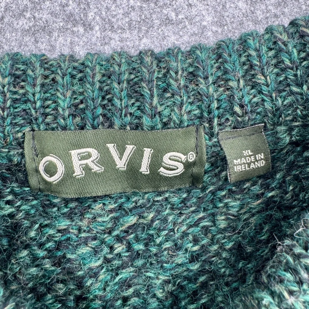 Orvis Mens XL Cable Knit Sweater Green Made in Ireland Crew Neck New With Tags